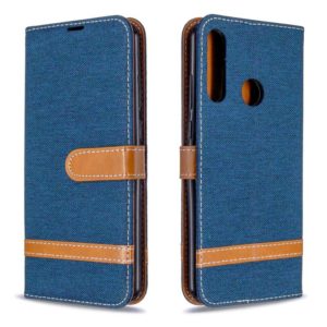 For Huawei Y6P Color Matching Denim Texture Horizontal Flip Leather Case with Holder & Card Slots & Wallet & Lanyard(Navy Blue) (OEM)