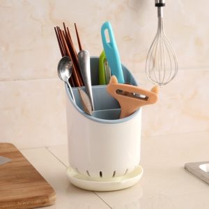 Creative Multi-function Double Drain Shelf Kitchen Chopsticks Storage Bucket Tableware Storage Box, Color:Blue (OEM)