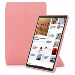 For Samsung Galaxy Tab A7 10.4 2020 T500 Cloth Texture Multi-folding Horizontal Flip PU Leather Shockproof Case with Holder & Sleep / Wake-up Function(Pink) (OEM)