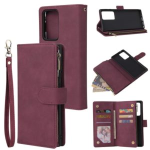 For Samsung Galaxy Note20 Multifunctional Retro Frosted Horizontal Flip Leather Case with Card Slot & Holder & Zipper Wallet & Photo Frame & Lanyard(Red Wine) (OEM)