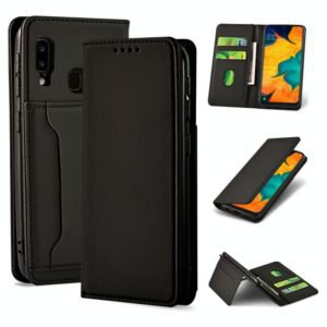 For Samsung Galaxy A30 Strong Magnetism Liquid Feel Horizontal Flip Leather Case with Holder & Card Slots & Wallet(Black) (OEM)