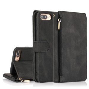 Skin-feel Crazy Horse Texture Zipper Wallet Bag Horizontal Flip Leather Case with Holder & Card Slots & Wallet & Lanyard For iPhone 6 Plus(Black) (OEM)