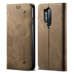 For OnePlus 8 Pro Denim Texture Casual Style Horizontal Flip Leather Case with Holder & Card Slots & Wallet(Khaki) (OEM)