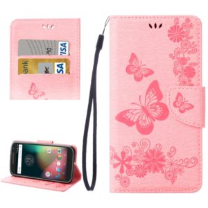 For Motorola Moto G (4rd gen) Plus Pressed Flowers Butterfly Pattern Leather Case with Holder & Card Slots & Wallet(Pink) (OEM)