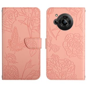 For Sharp Aquos R7 Skin Feel Butterfly Peony Embossed Leather Phone Case(Pink) (OEM)