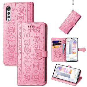 For LG Velvet 2 Pro Lovely Cat and Dog Embossing Pattern Horizontal Flip Leather Case , with Holder & Card Slots & Wallet & Cartoon Clasp & Lanyard(Pink) (OEM)