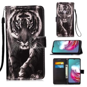 For Motorola Moto G30 / G10 / G10 Power Colored Drawing Pattern Plain Weave Horizontal Flip Leather Case with Holder & Card Slot & Wallet & Lanyard(Black And White Tiger) (OEM)
