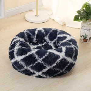 Long-haired Round Pet Kennel Warm Pet Bed, Specification: 50cm(Dark Blue) (OEM)