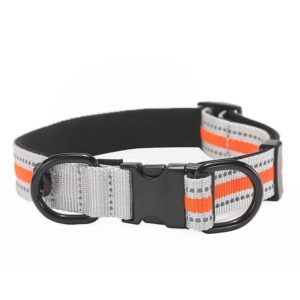Dog Reflective Nylon Collar, Specification: M(Black buckle orange) (OEM)