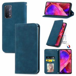 For OPPO A54 5G Retro Skin Feel Business Magnetic Horizontal Flip Leather Case With Holder & Card Slots & Wallet & Photo Frame(Blue) (OEM)