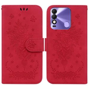 For Tecno Spark 8 / Spark 8T Butterfly Rose Embossed Leather Phone Case(Red) (OEM)