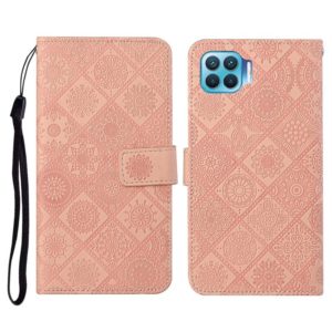 For OPPO Reno4 Lite Ethnic Style Embossed Pattern Horizontal Flip Leather Case with Holder & Card Slots & Wallet & Lanyard(Pink) (OEM)