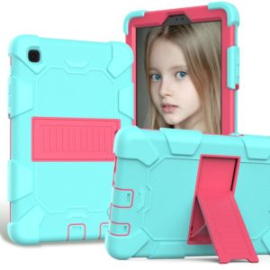 For Samsung Galaxy Tab A7 Lite T220 / T225 Two-Color Robot Shockproof Silicone + PC Protective Case with Holder(Teal+Hot Pink) (OEM)