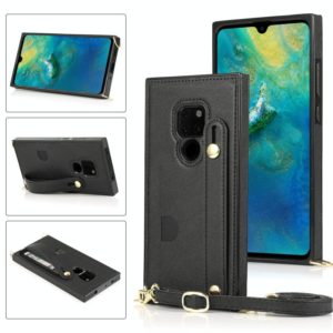 For Huawei Mate 20 Wrist Strap PU+TPU Shockproof Protective Case with Crossbody Lanyard & Holder & Card Slot(Black) (OEM)