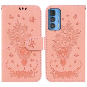 For Motorola Edge 20 Pro Butterfly Rose Embossed Leather Phone Case(Pink) (OEM)