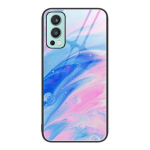 For OnePlus Nord 2 5G Marble Pattern Glass Protective Phone Case(Pink) (OEM)