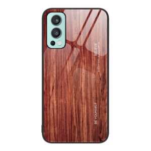 For OnePlus Nord 2 5G Wood Grain Glass Protective Case(Coffee) (OEM)