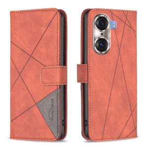 For Honor 60 Pro Rhombus Texture Magnetic Buckle Horizontal Flip Leather Phone Case(Brown) (OEM)