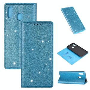 For Samsung Galaxy A60 Ultrathin Glitter Magnetic Horizontal Flip Leather Case with Holder & Card Slots(Sky Blue) (OEM)