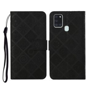 For Samsung Galaxy A21s Ethnic Style Embossed Pattern Horizontal Flip Leather Case with Holder & Card Slots & Wallet & Lanyard(Black) (OEM)