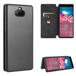For Sony Xperia 8 Lite Carbon Fiber Texture Horizontal Flip TPU + PC + PU Leather Case with Card Slot(Black) (OEM)