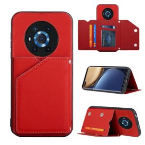 For Honor Magic3 Skin Feel PU + TPU + PC Back Cover Shockproof Case with Card Slots & Holder & Photo Frame(Red) (OEM)