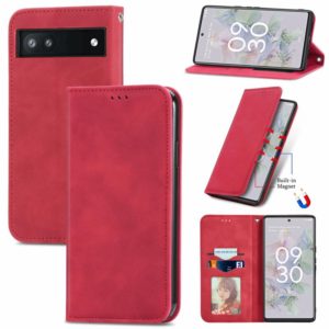 For Google Pixel 6a Retro Skin Feel Magnetic Horizontal Flip Leather Phone Case(Red) (OEM)
