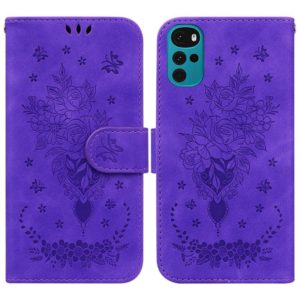 For Motorola Moto G22 Butterfly Rose Embossed Leather Phone Case(Purple) (OEM)