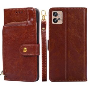 For Motorola Moto G32 4G Zipper Bag Leather Phone Case(Brown) (OEM)