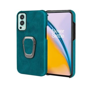 For OnePlus Nord 2 5G Ring Holder PU Phone Case(Cyan) (OEM)