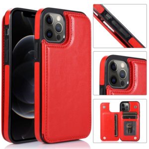For iPhone 12 Pro Max Shockproof PU + TPU Leather Case with Card Slots & Holder & Photo Frame & Wallet(Red) (OEM)