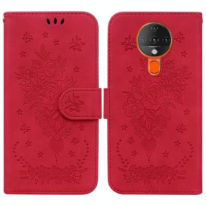 For Tecno Spark 6 Butterfly Rose Embossed Leather Phone Case(Red) (OEM)