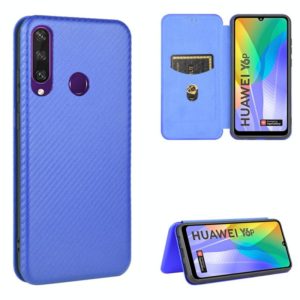 For Huawei Y6p Carbon Fiber Texture Horizontal Flip TPU + PC + PU Leather Case with Card Slot(Blue) (OEM)