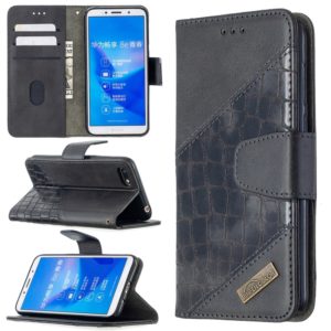 For Huawei Y5 (2018) Matching Color Crocodile Texture Horizontal Flip PU Leather Case with Holder & Card Slots & Wallet(Black) (OEM)