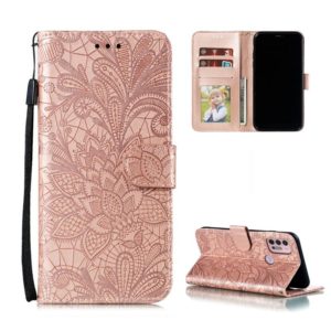 For Motorola Moto G30 Lace Flower Embossing Pattern Horizontal Flip Leather Case with Holder & Card Slots & Wallet & Photo Frame(Rose Gold) (OEM)