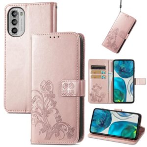 For Motorola Moto G52 Four-leaf Clasp Embossed Buckle Leather Phone Case(Rose Gold) (OEM)