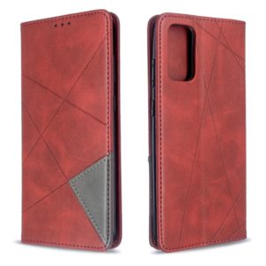 For Galaxy S20+ Rhombus Texture Horizontal Flip Magnetic Leather Case with Holder & Card Slots(Red) (OEM)