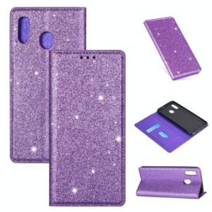 For Samsung Galaxy A20LF Ultrathin Glitter Magnetic Horizontal Flip Leather Case with Holder & Card Slots(Purple) (OEM)