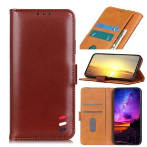 For Samsung Galaxy A22 4G (EU Version) 3-Color Pearl Texture Magnetic Buckle Horizontal Flip PU Leather Case with Card Slots & Wallet & Holder(Brown) (OEM)