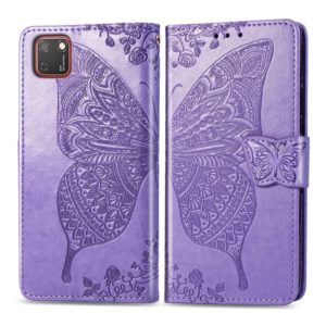 For Huawei Y5P Butterfly Love Flower Embossed Horizontal Flip Leather Case with Bracket / Card Slot / Wallet / Lanyard(Light Purple) (OEM)