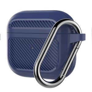 Carbon Fiber TPU Thicken Shockproof Earphone Protective Case with Hook For AirPods 3(Blue) (OEM)