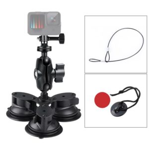 Triangle Suction Cup Mount Holder with Tripod Adapter & Steel Tether & Safety Buckle (Black) (OEM)