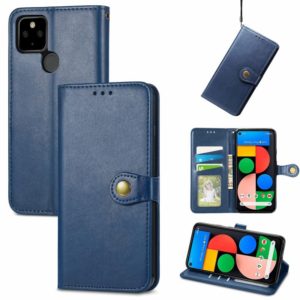 For Google Pixel 5a 5G Solid Color Leather Buckle Phone Case with Lanyard & Photo Frame & Card Slot & Wallet & Stand Function(Blue) (OEM)