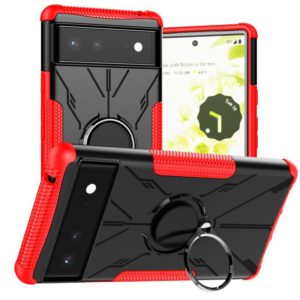 For Google Pixel 6 Armor Bear Shockproof PC + TPU Phone Case with Ring Holder(Red) (OEM)