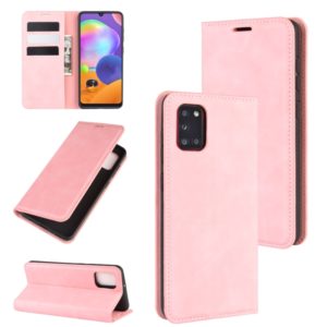 For Galaxy A31 Retro-skin Business Magnetic Suction Leather Case with Holder & Card Slots & Wallet(Pink) (OEM)
