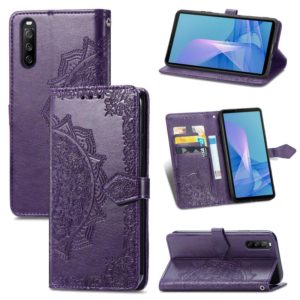 For Sony Xperia 10 III Mandala Embossing Pattern Horizontal Flip Leather Case with Holder & Card Slots & Wallet & Lanyard(Purple) (OEM)
