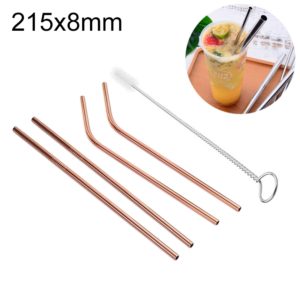 4pcs Reusable Stainless Steel Drinking Straw + Cleaner Brush Set Kit, 215*8mm(Rose Gold) (OEM)
