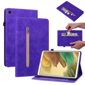 For Samsung Galaxy Tab A7 Lite T220 Skin Feel Solid Color Zipper Leather Tablet Case(Purple) (OEM)