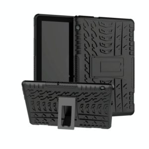 For Huawei MediaPad T5 Tire Texture Shockproof TPU + PC Protective Case with Holder(Black) (OEM)
