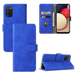 For Samsung Galaxy A02s Solid Color Skin Feel Magnetic Buckle Horizontal Flip Calf Texture PU Leather Case with Holder & Card Slots & Wallet(Blue) (OEM)